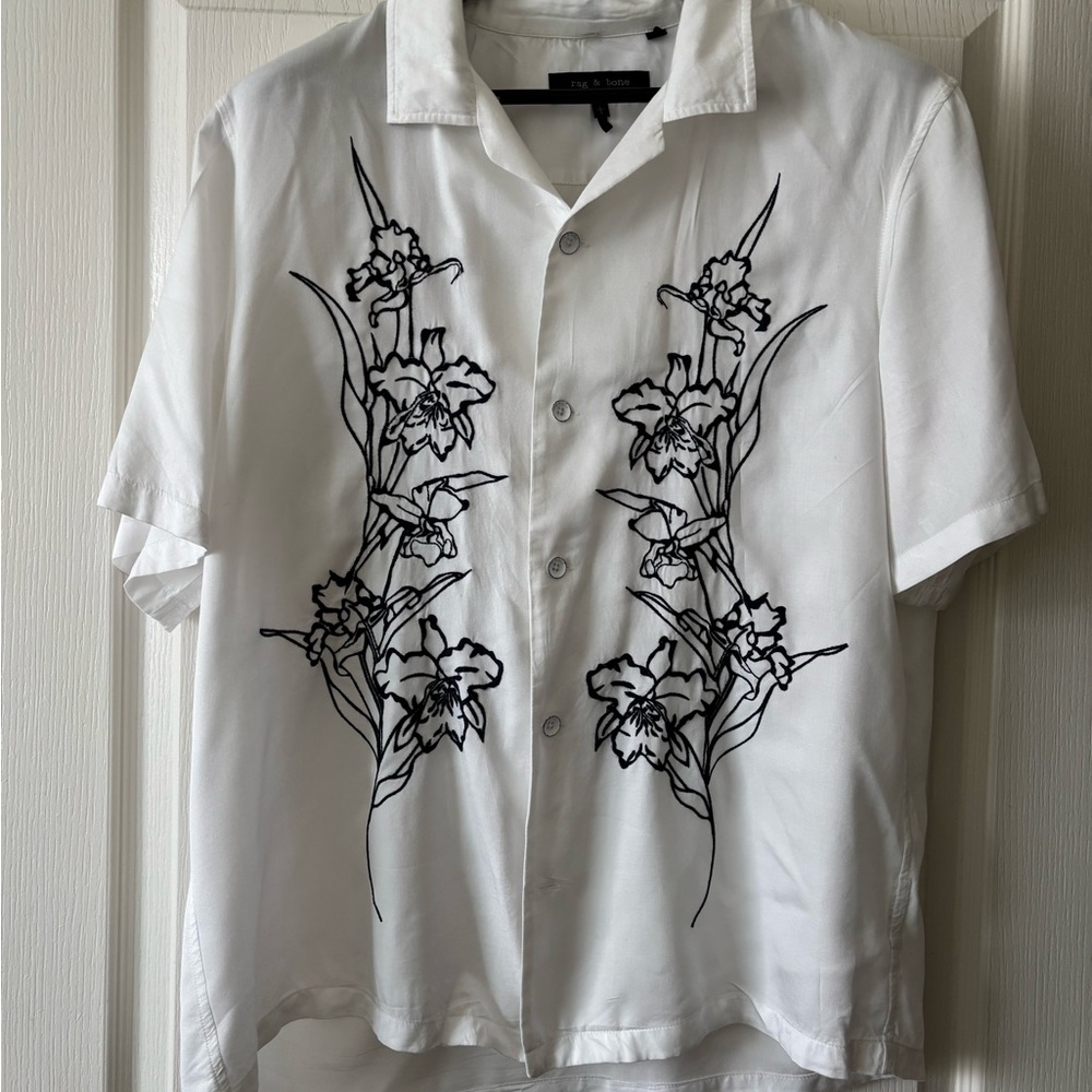 rag & bone White Shirt with Blue Floral Design